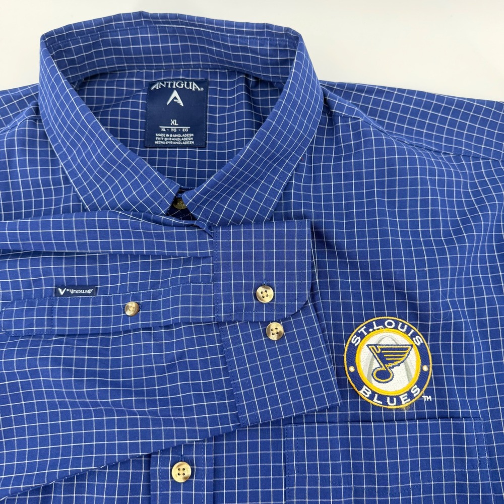Antigua Button Down Shirt Mens XL Blue St. Louis Blues NHL Micro Check Logo